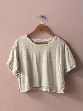 Happy Nature by Kate Hudson Recycled Cotton Beige Cropped Boxy Fit Tee Size XL